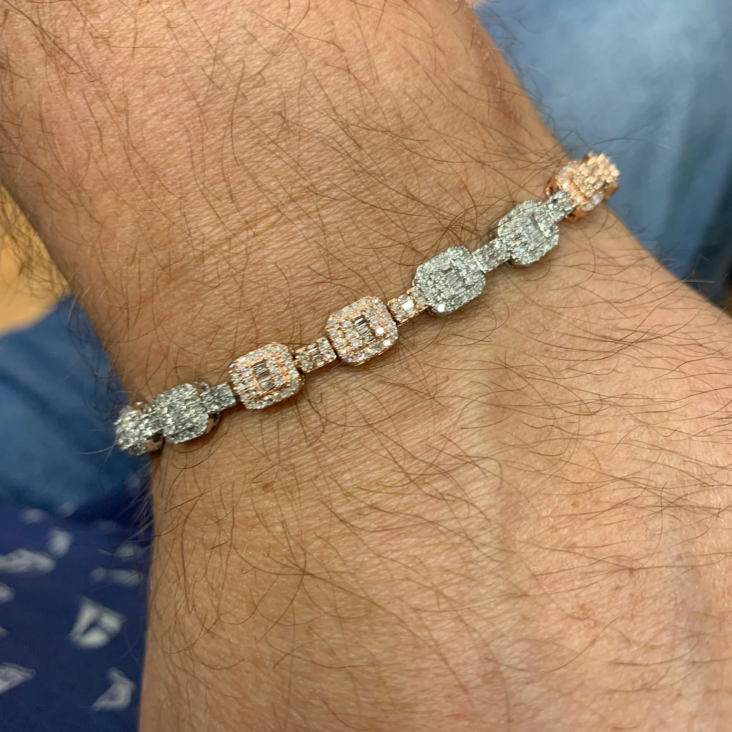 14k Gold Fancy Squares Link Diamond Bracelet (pick a color)