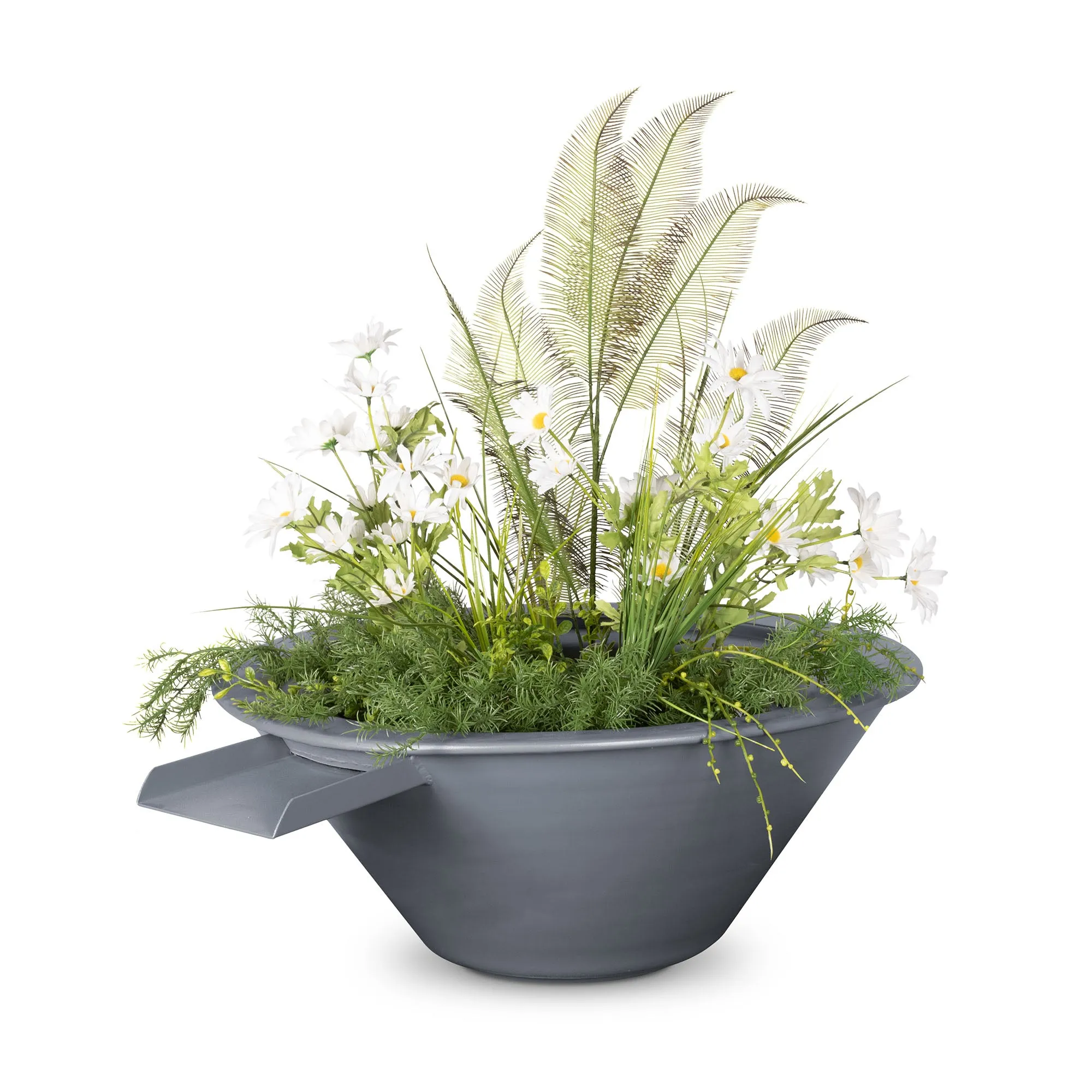 24" Round Cazo Planter & Water Bowl - Powder Coated Metal - Black -