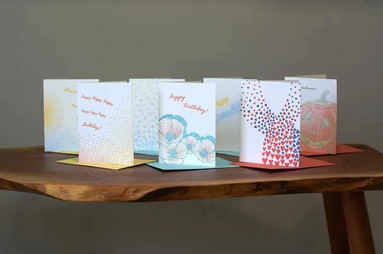 Birthday Poppies Letterpress Card - made without electricity or paper, sustainable