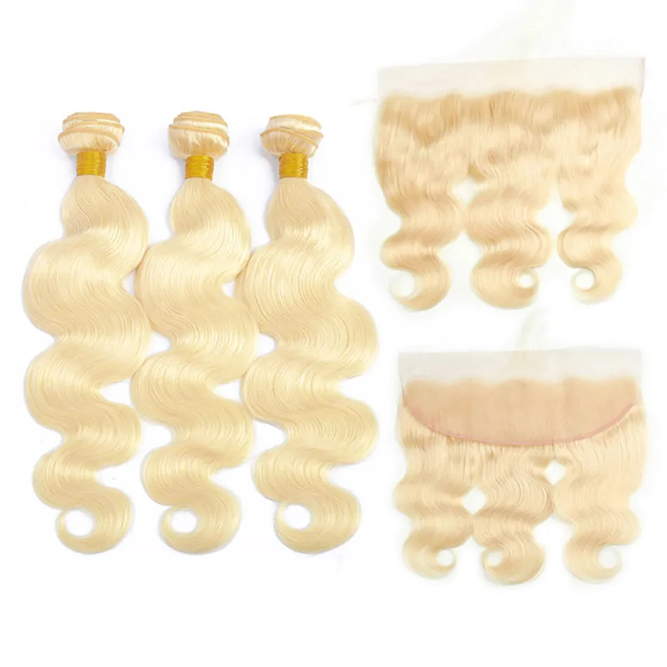 Body Wave 613 Blonde Color Bundles with 13x4 Lace Frontal Human Virgin Hair Pack