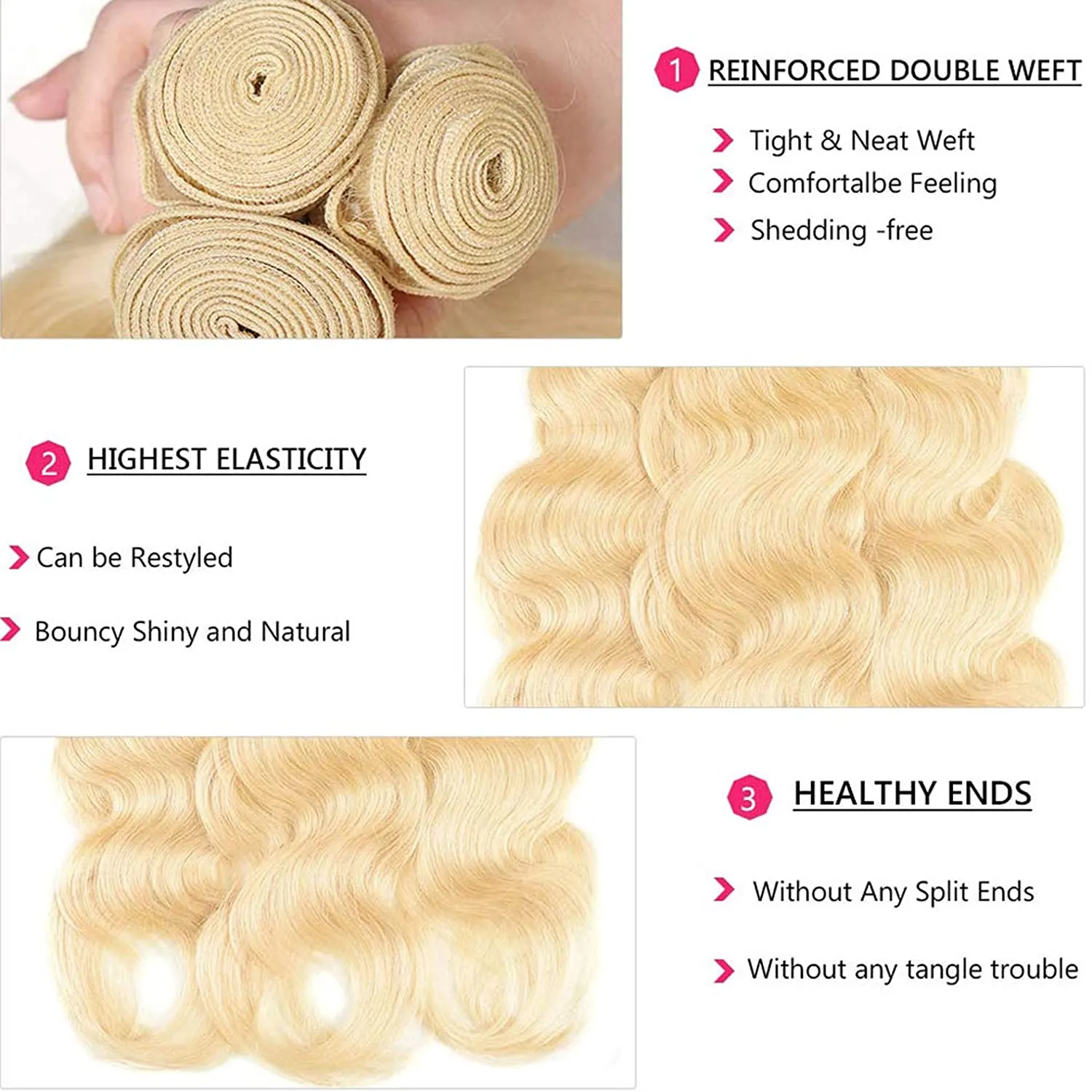 Body Wave 613 Blonde Color Bundles with 13x4 Lace Frontal Human Virgin Hair Pack