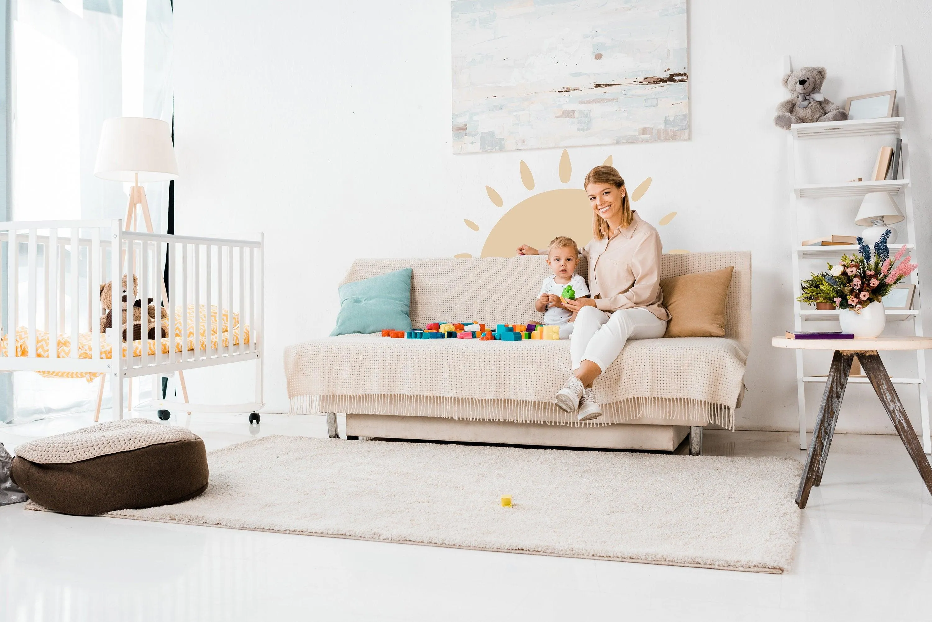 Boho Sun Wall Decal - Half Shape Sunshine Large Sticker Decor For Nursery Kids Room