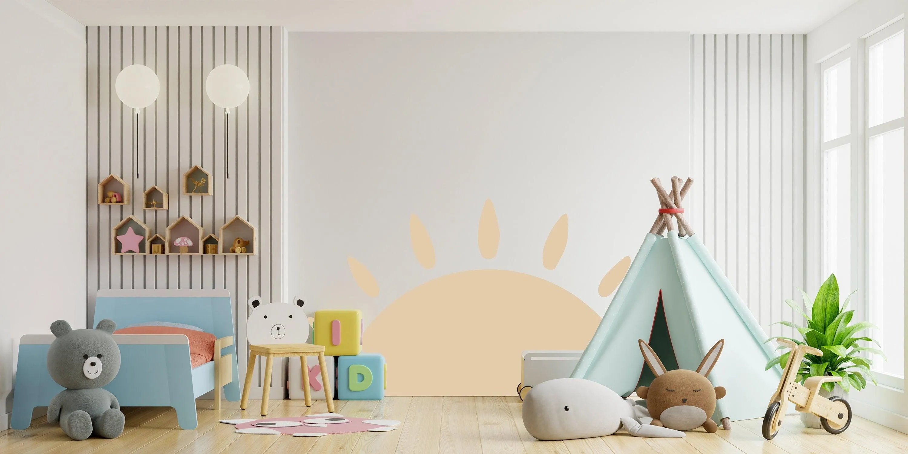Boho Sun Wall Decal - Half Shape Sunshine Large Sticker Decor For Nursery Kids Room