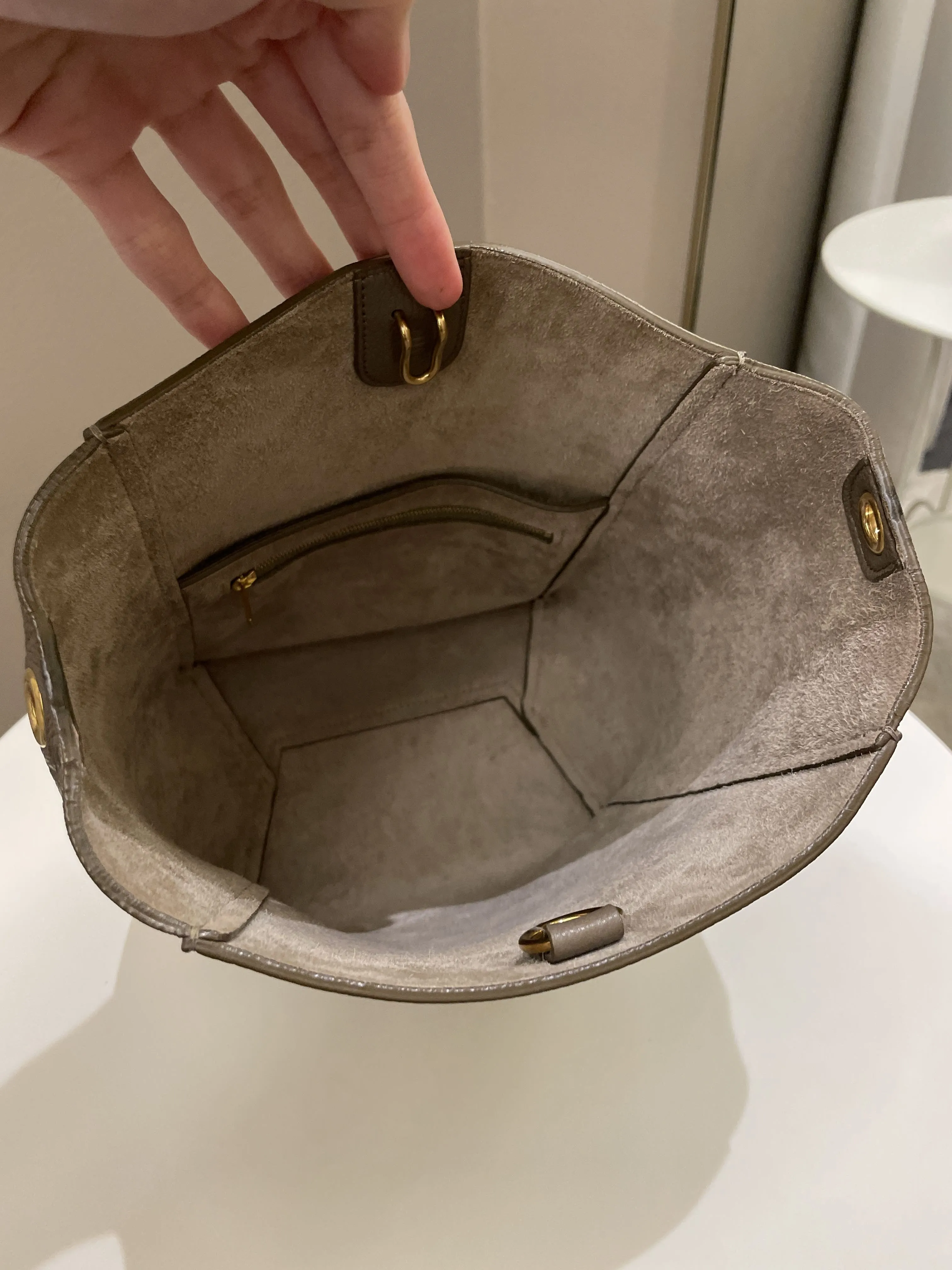 Celine Sangle Bucket Bag Taupe Grainy Calfskin
