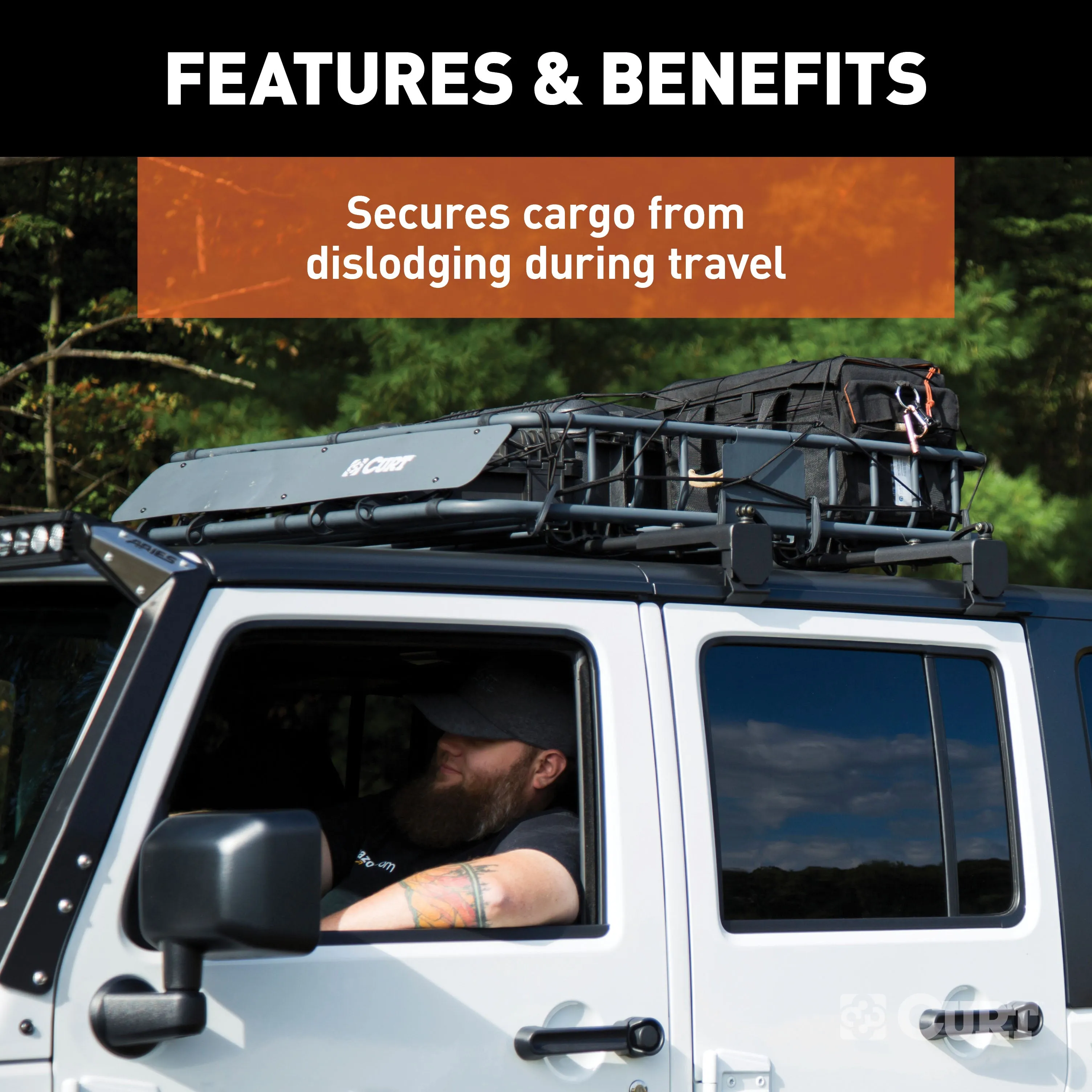 CURT 18200 CURT 18200 44 x 38-Inch Elastic Cargo Net with Hooks for Roof Basket