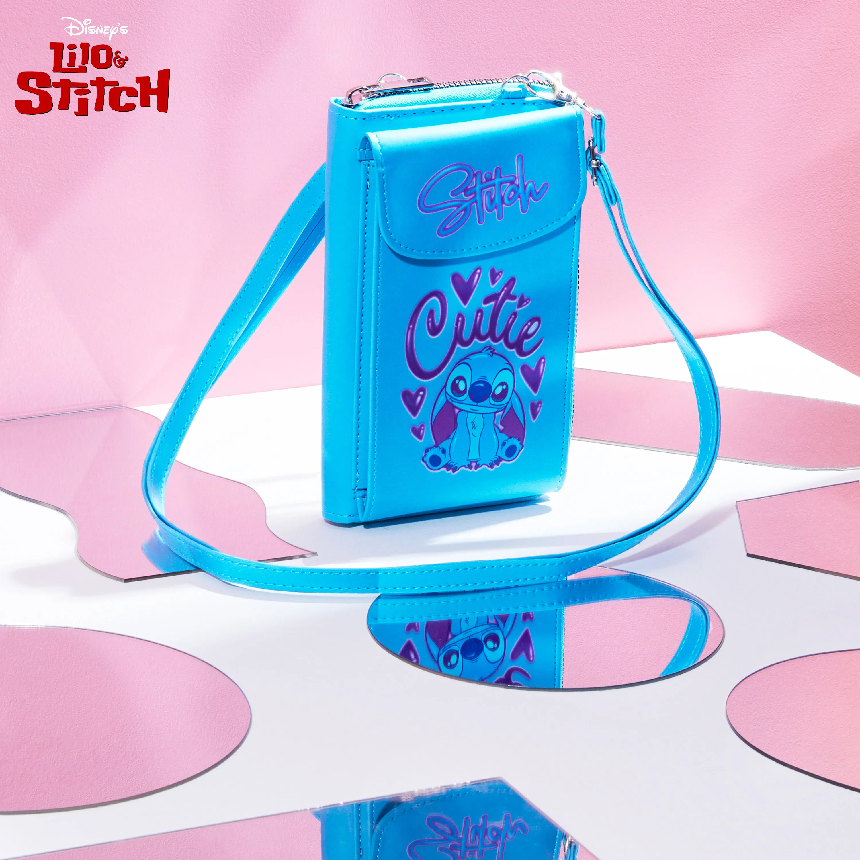 Disney Stitch Crossbody Bag for Girls Phone Bag with Card Slots Adjustable Strap - Blue