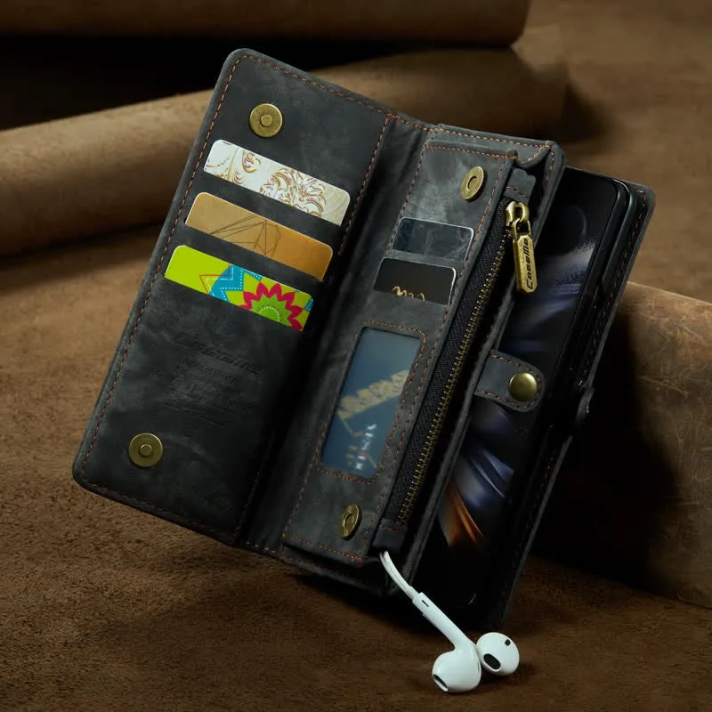 Durable Leather Magnetic Wallet Case for Z Fold 4 with Wrist Strap