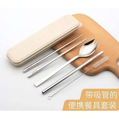 Eco Friendly Stainless Steel Travel Cutlery Spork and Straw Set