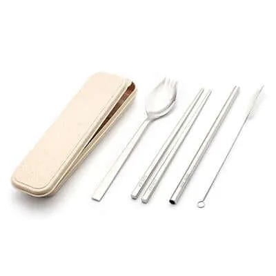 Eco Friendly Stainless Steel Travel Cutlery Spork and Straw Set