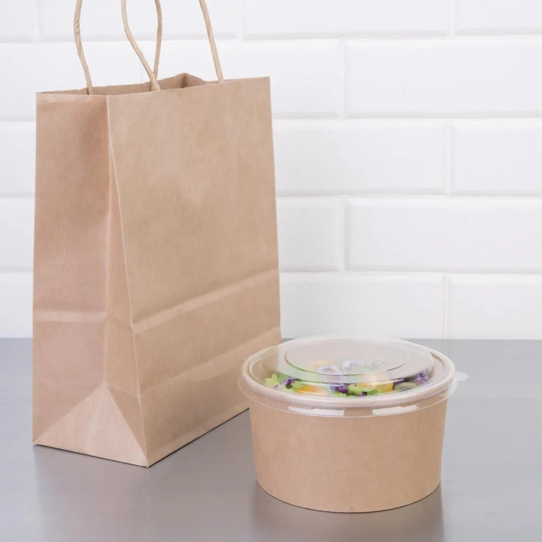 FB198 Fiesta Green Compostable Round Kraft Salad Bowls 1000ml / 35oz (Pack of 300)