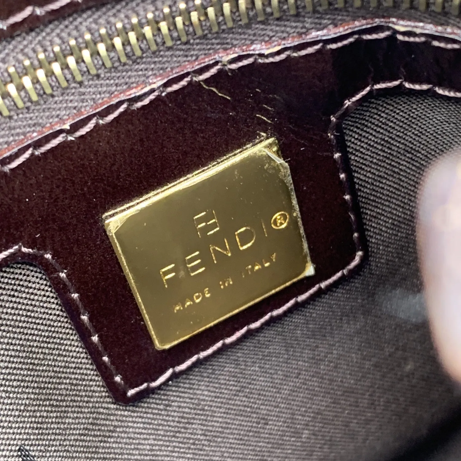 FENDI Brown Vinyl Crystal Canvas Mini Monogram Tote Bag Handbag