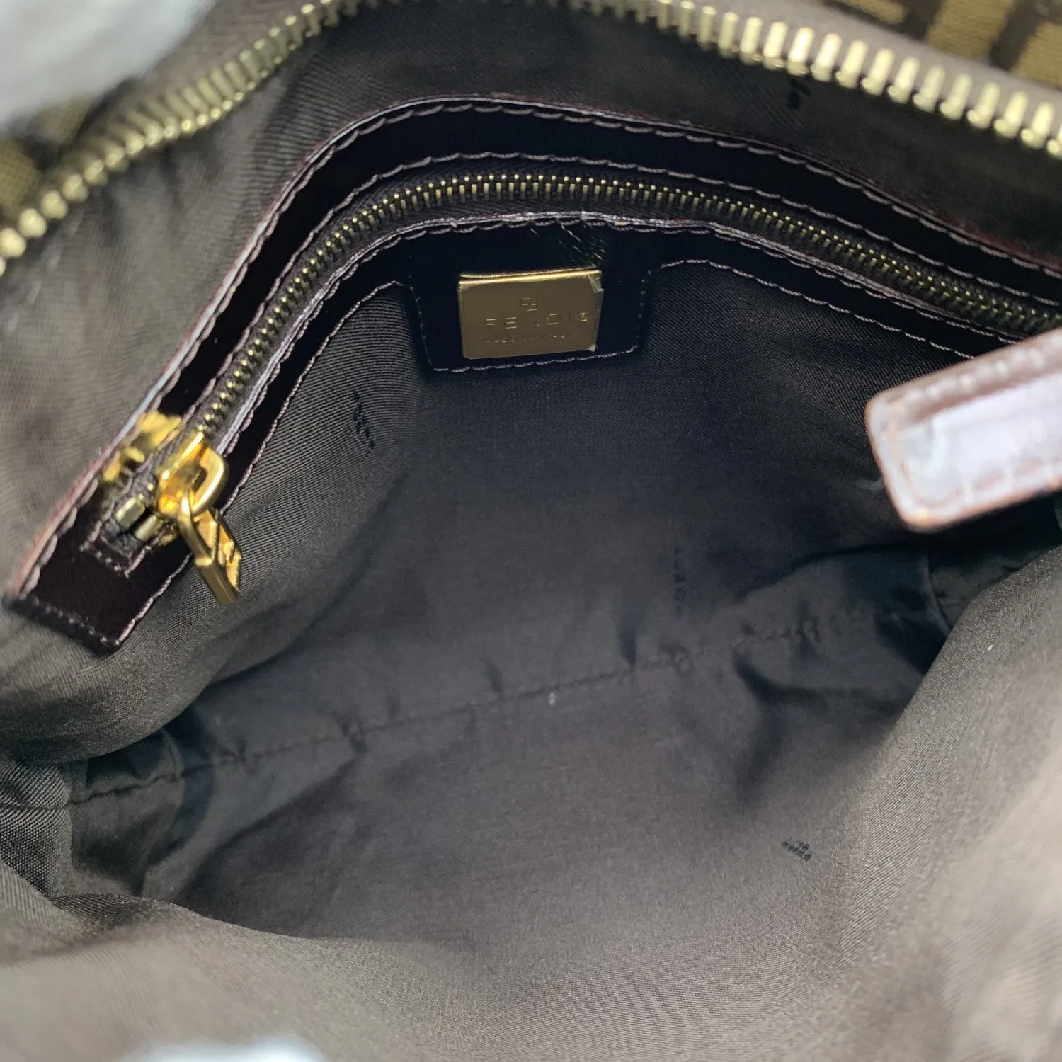 FENDI Brown Vinyl Crystal Canvas Mini Monogram Tote Bag Handbag
