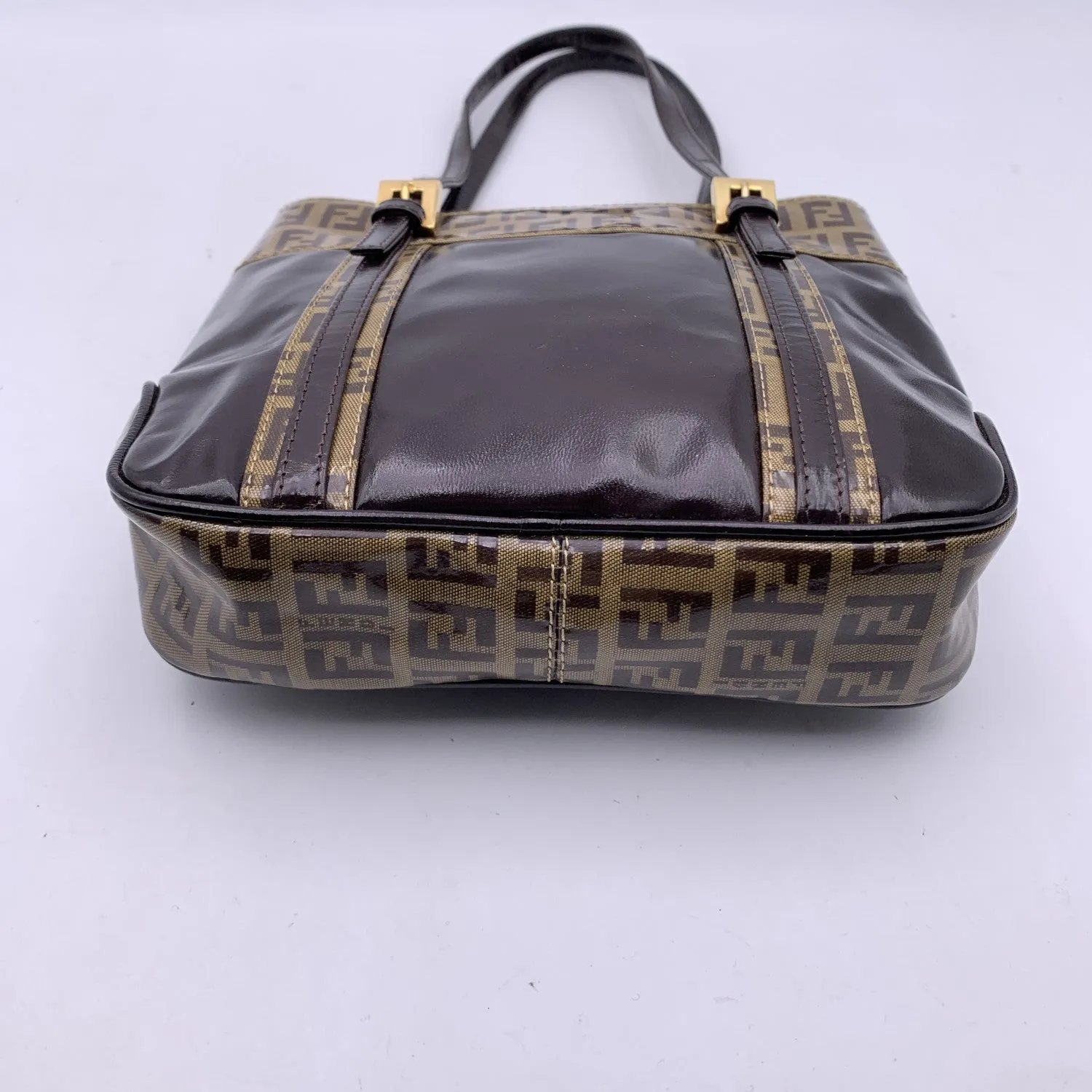 FENDI Brown Vinyl Crystal Canvas Mini Monogram Tote Bag Handbag