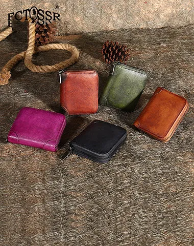 Green Small Leather Bifold Wallet Around Zip Billfold Cute Women Zipper Wallet For Ladies