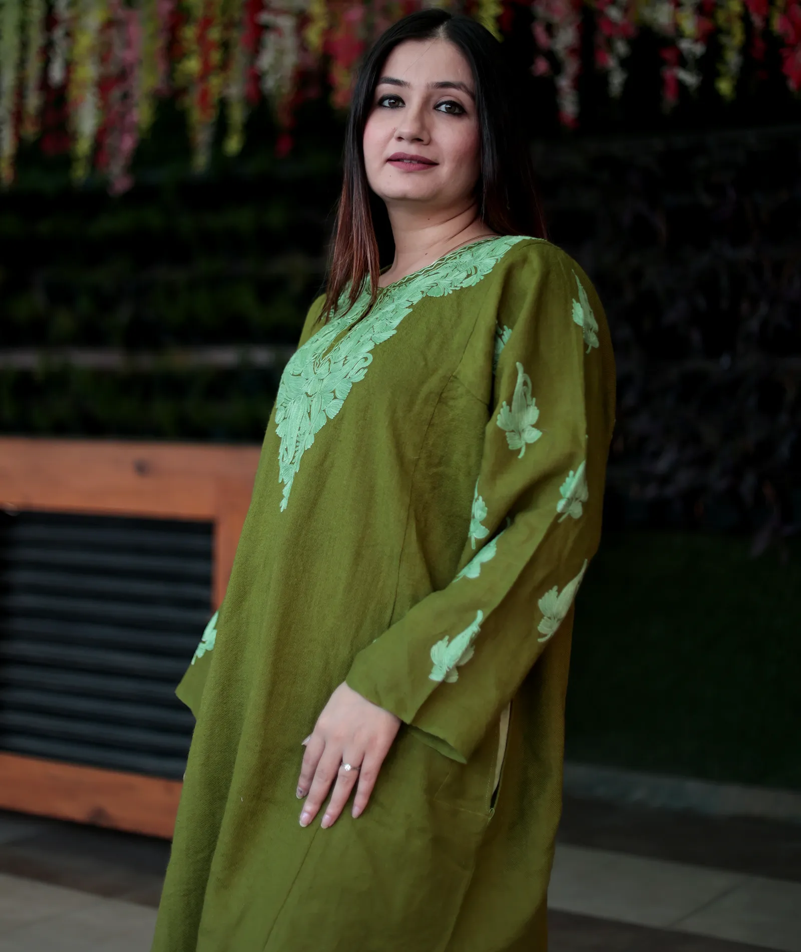 Green Tone on Tone Aari Embroidered Pheran