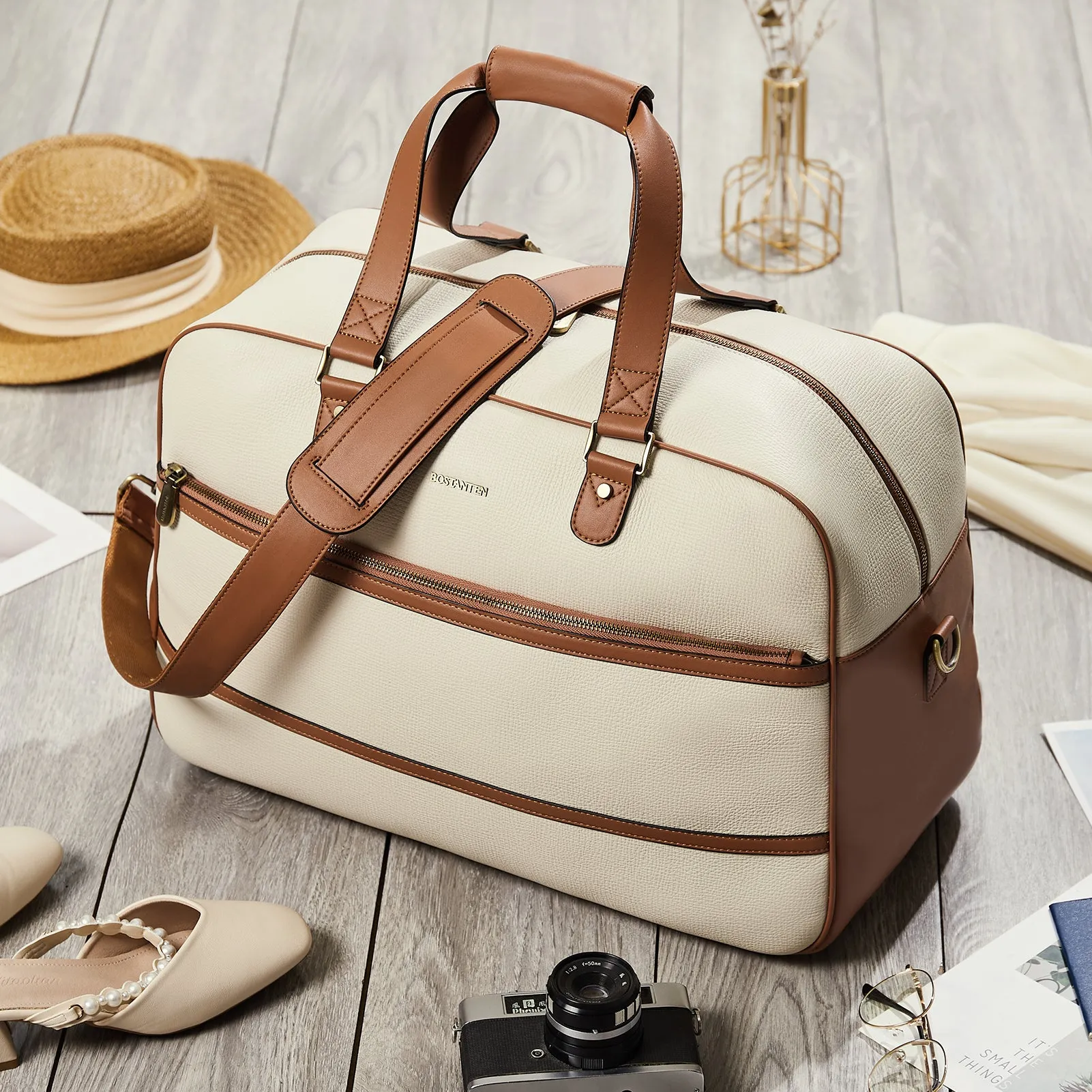 Judea Genuine Leather Overnight Bag Large Duffle with Trolley Sleeve