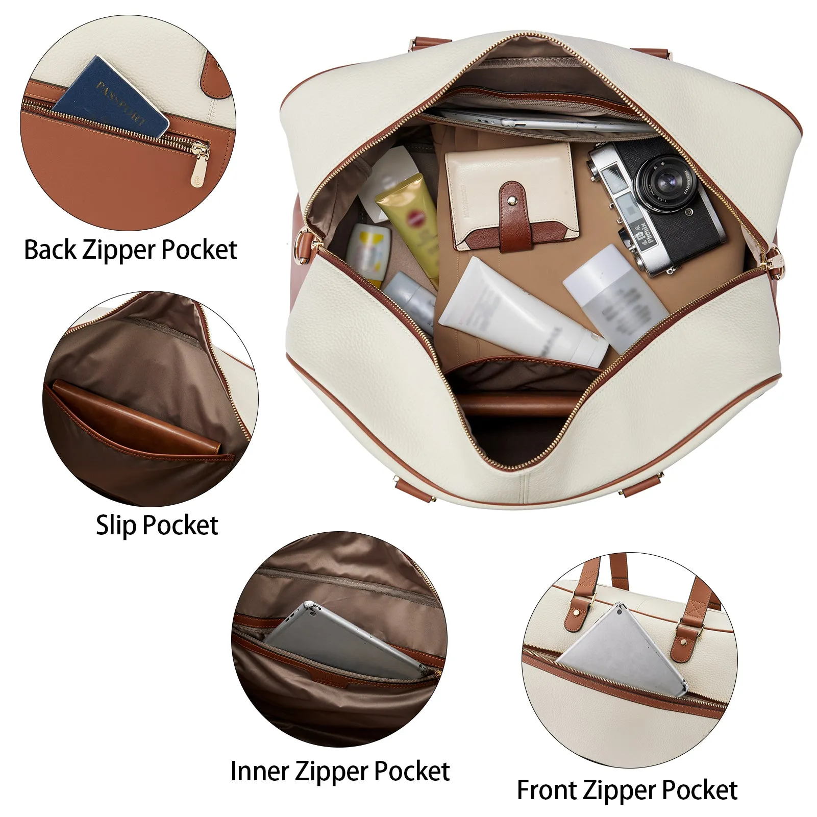 Judea Genuine Leather Overnight Bag Large Duffle with Trolley Sleeve