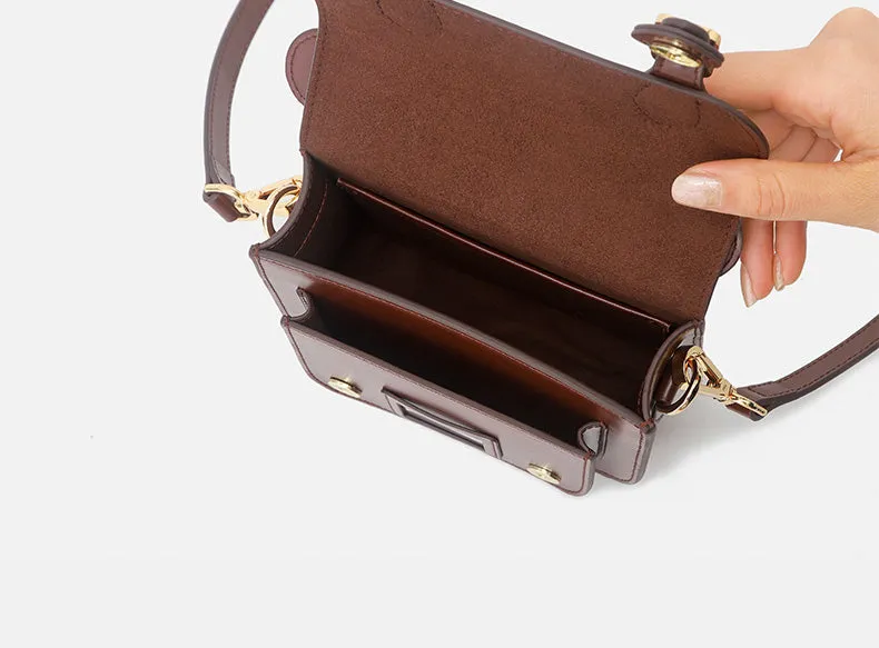 Ladies Mini Leather Crossbody Bag Brown Shoulder Bag