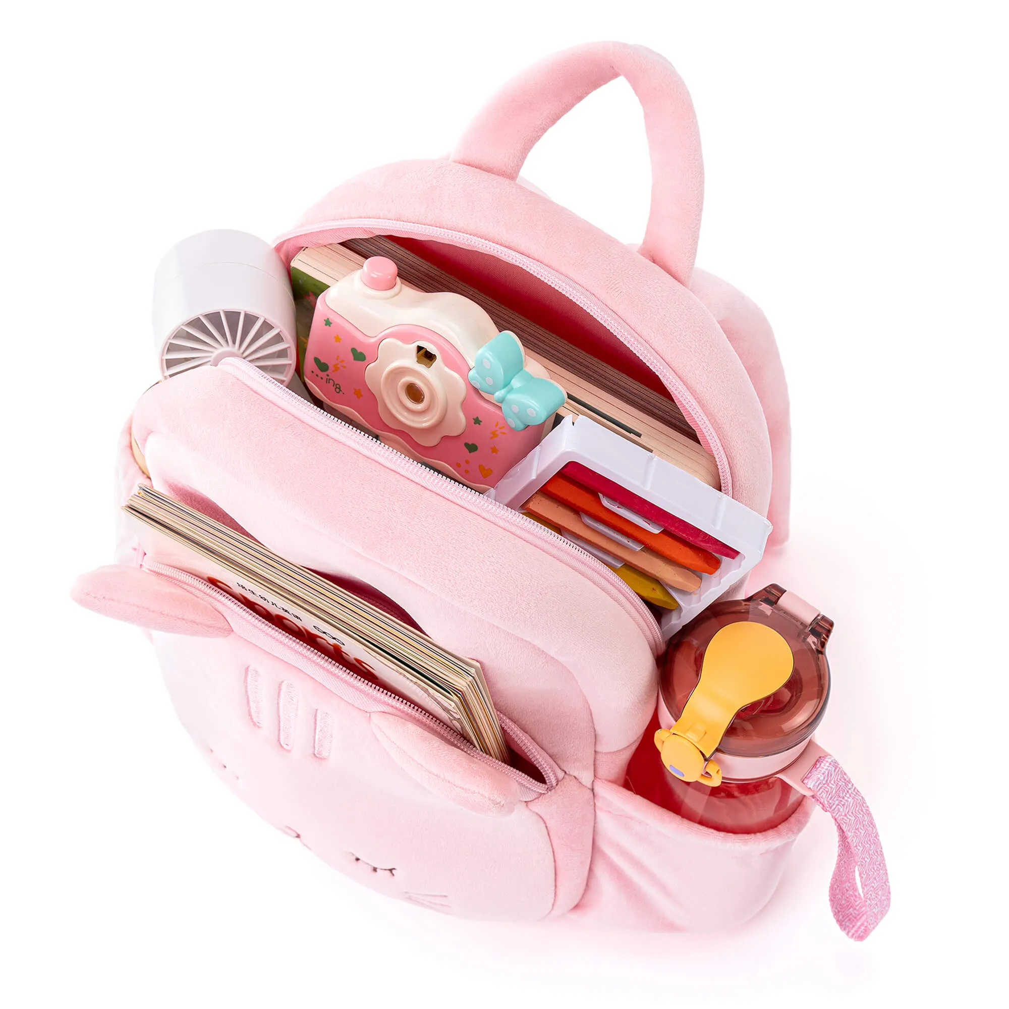 Lazadagifts 11-inch Toddler Kids Backpack Plush Kitty Cat Pre-School Backpacks with Double Layers Storage Pink