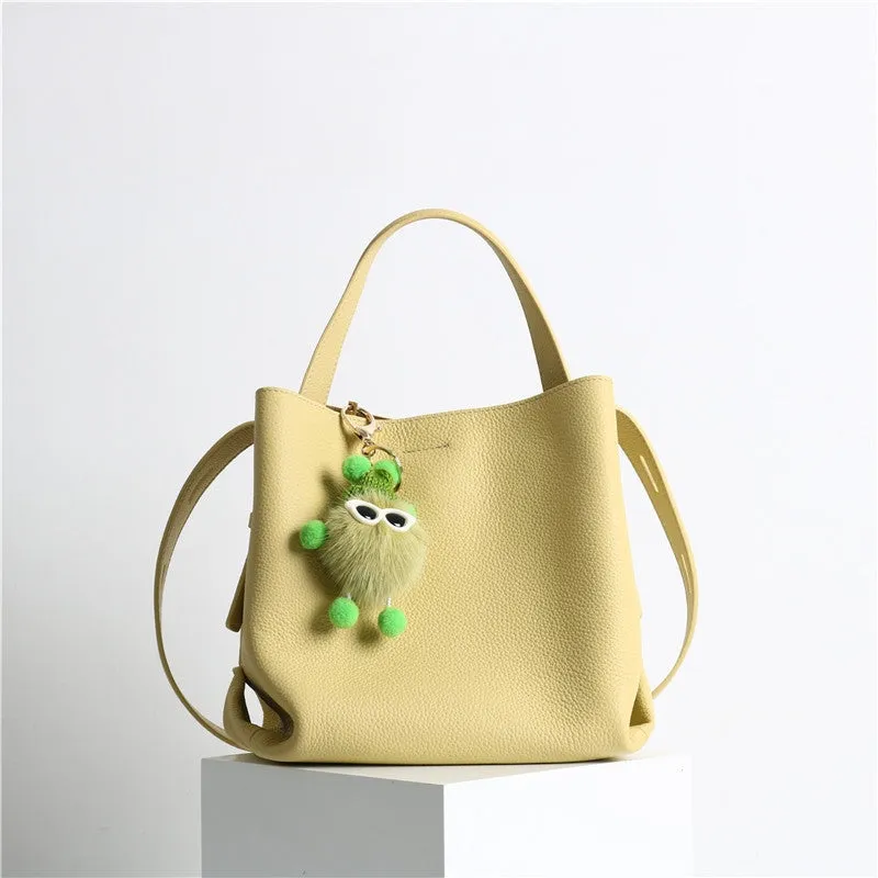 Leather Bucket Tote Bag