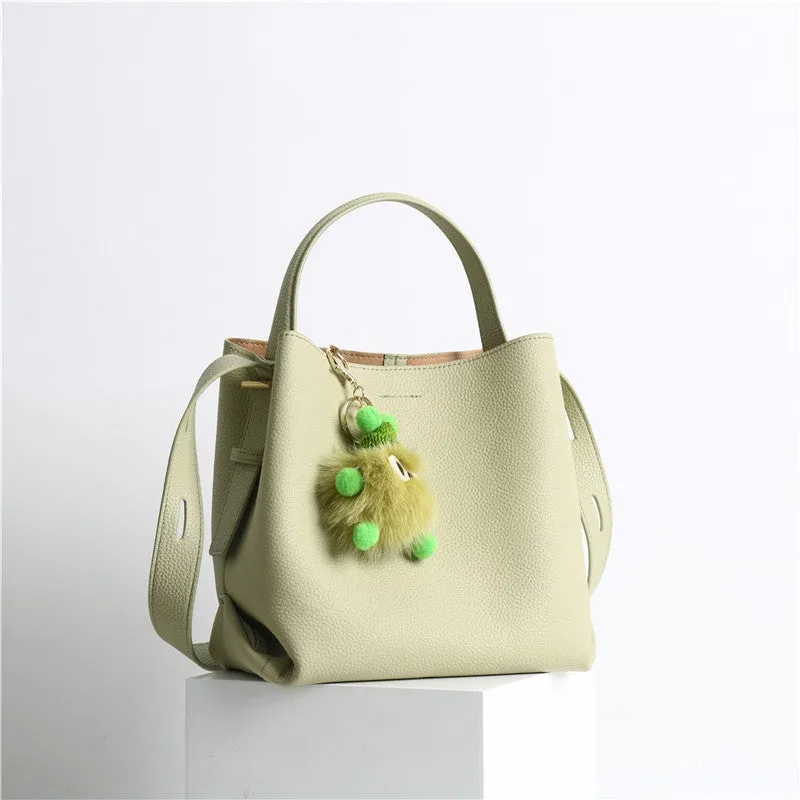 Leather Bucket Tote Bag