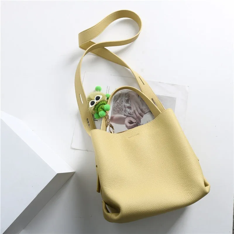 Leather Bucket Tote Bag