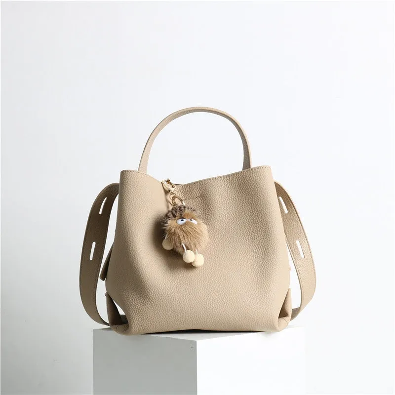 Leather Bucket Tote Bag