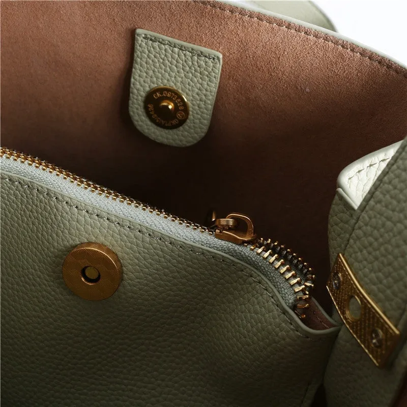 Leather Bucket Tote Bag