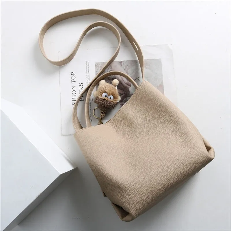 Leather Bucket Tote Bag