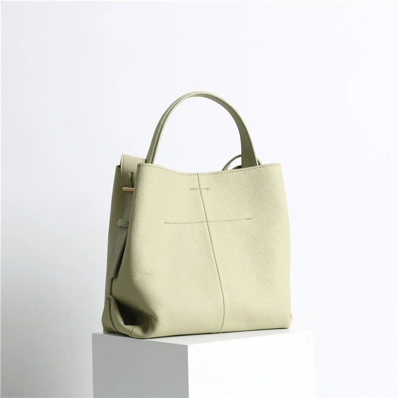 Leather Bucket Tote Bag