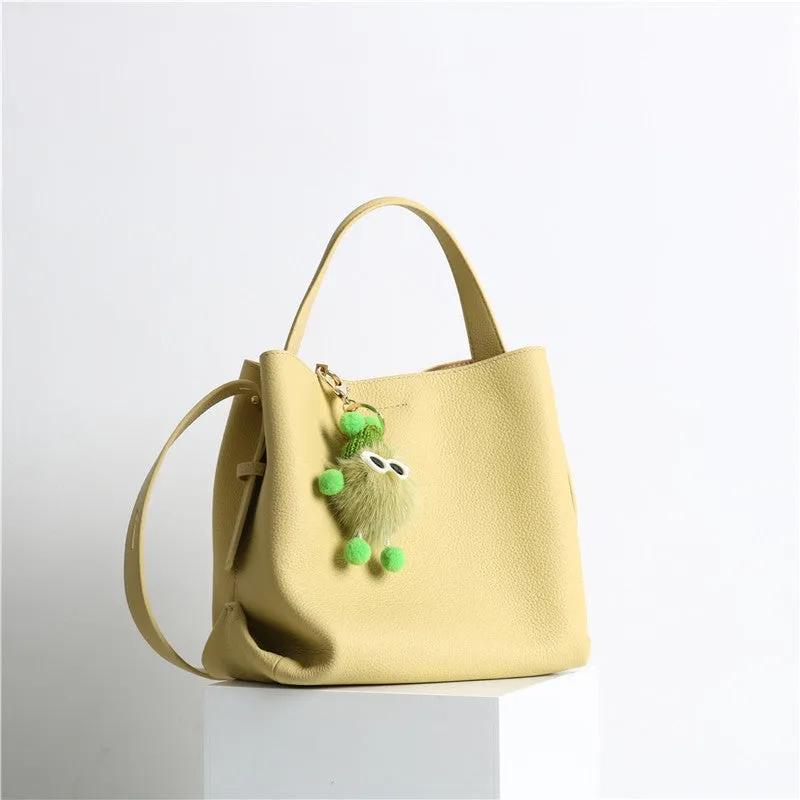 Leather Bucket Tote Bag