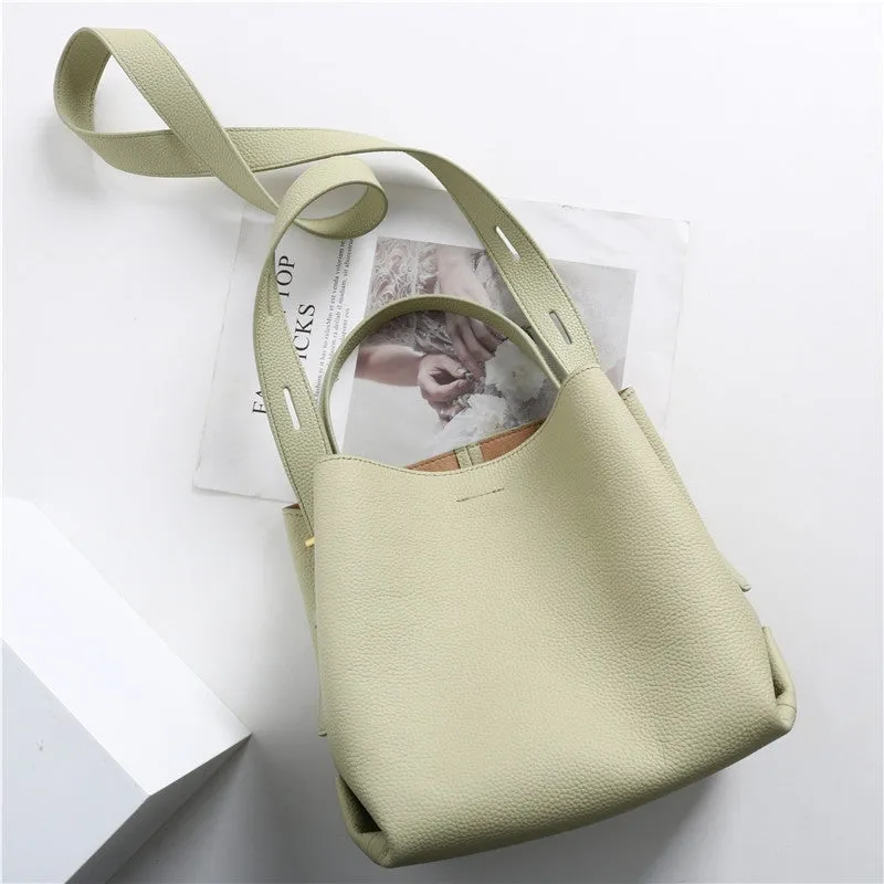 Leather Bucket Tote Bag