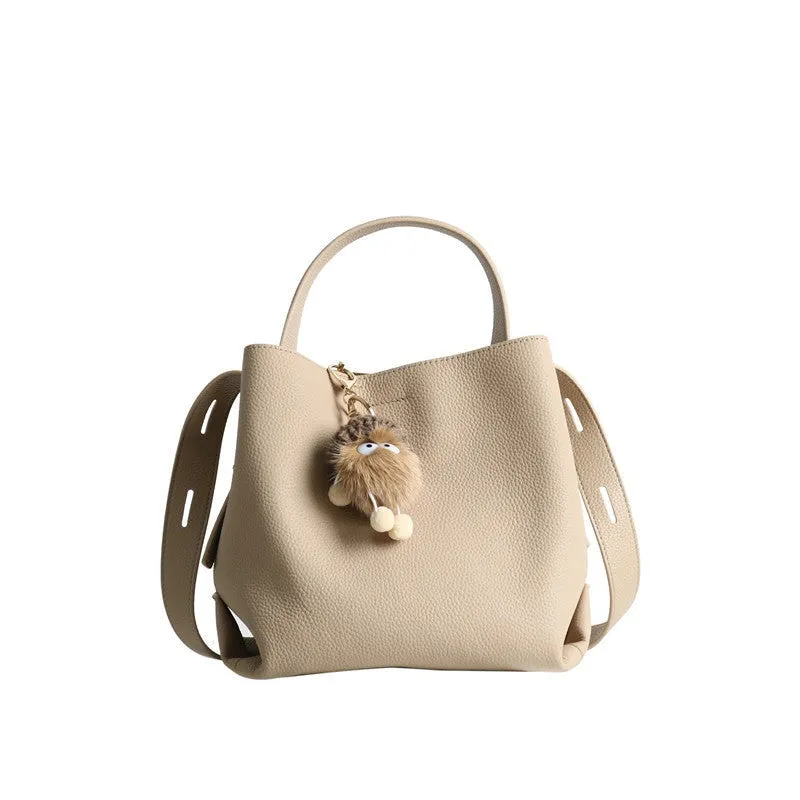 Leather Bucket Tote Bag
