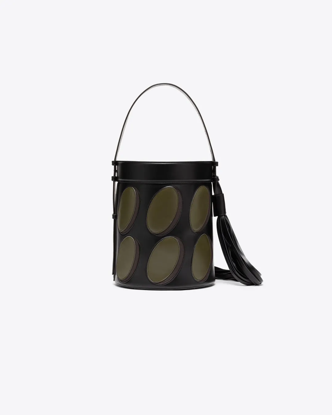 LEATHER PATCHWORK MIDI BUCKET - BLACK / GREEN
