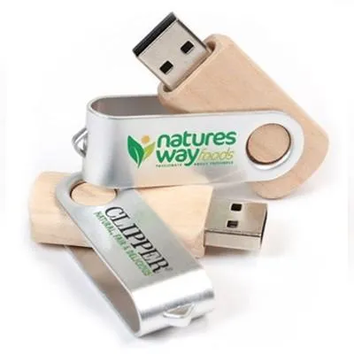 Metal Swivel Wooden USB Flash Drive