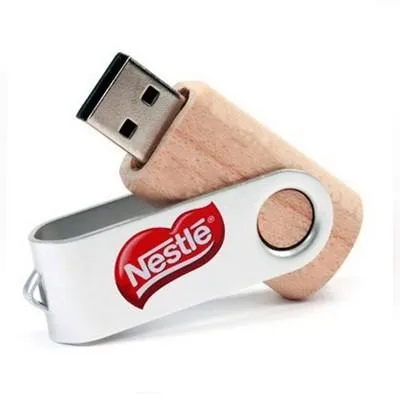 Metal Swivel Wooden USB Flash Drive