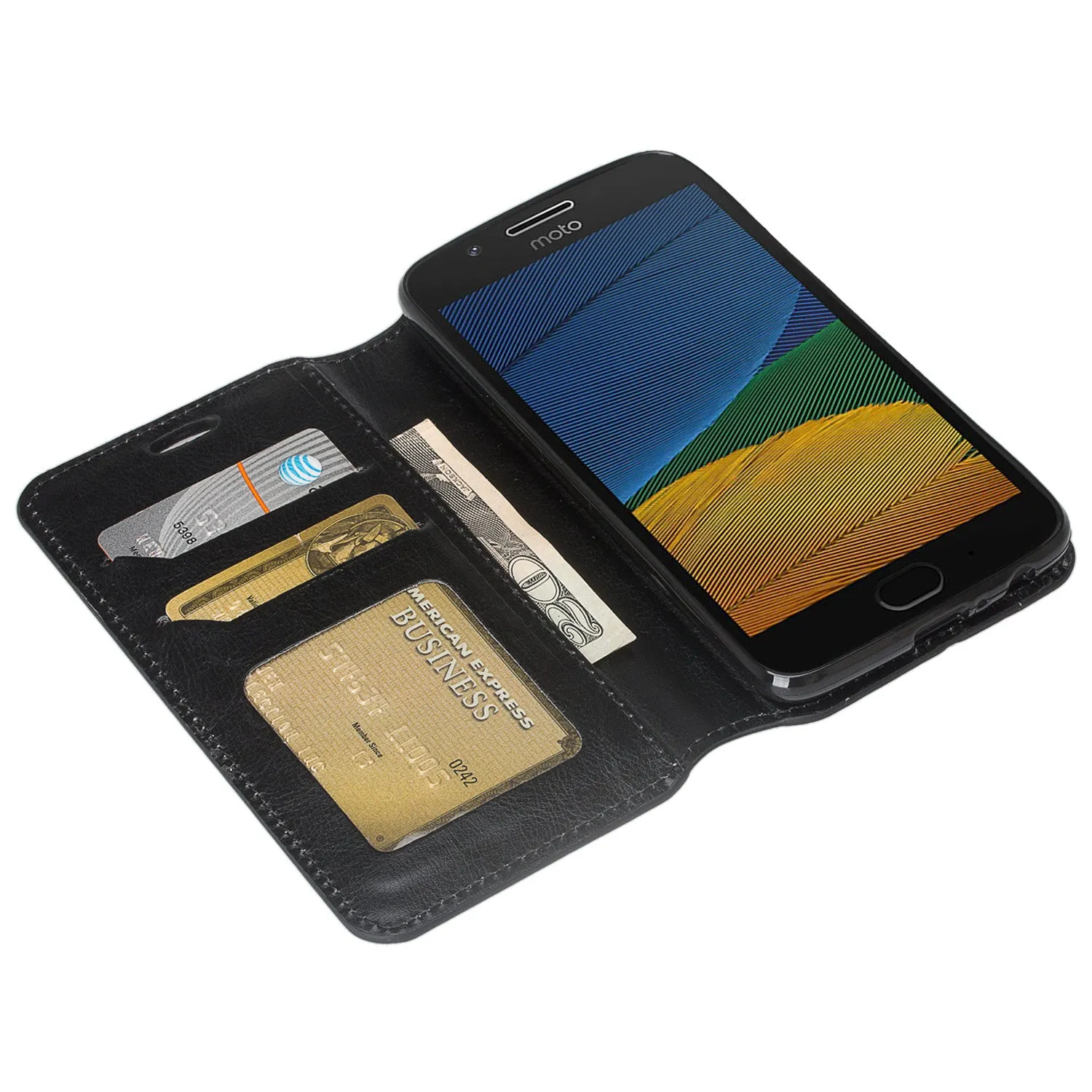 Motorola Moto G5 Plus Case, Moto G5 Plus Wallet Case, Slim Flip Folio [Kickstand] Pu Leather Wallet Case with ID & Card Slots & Pocket - Black