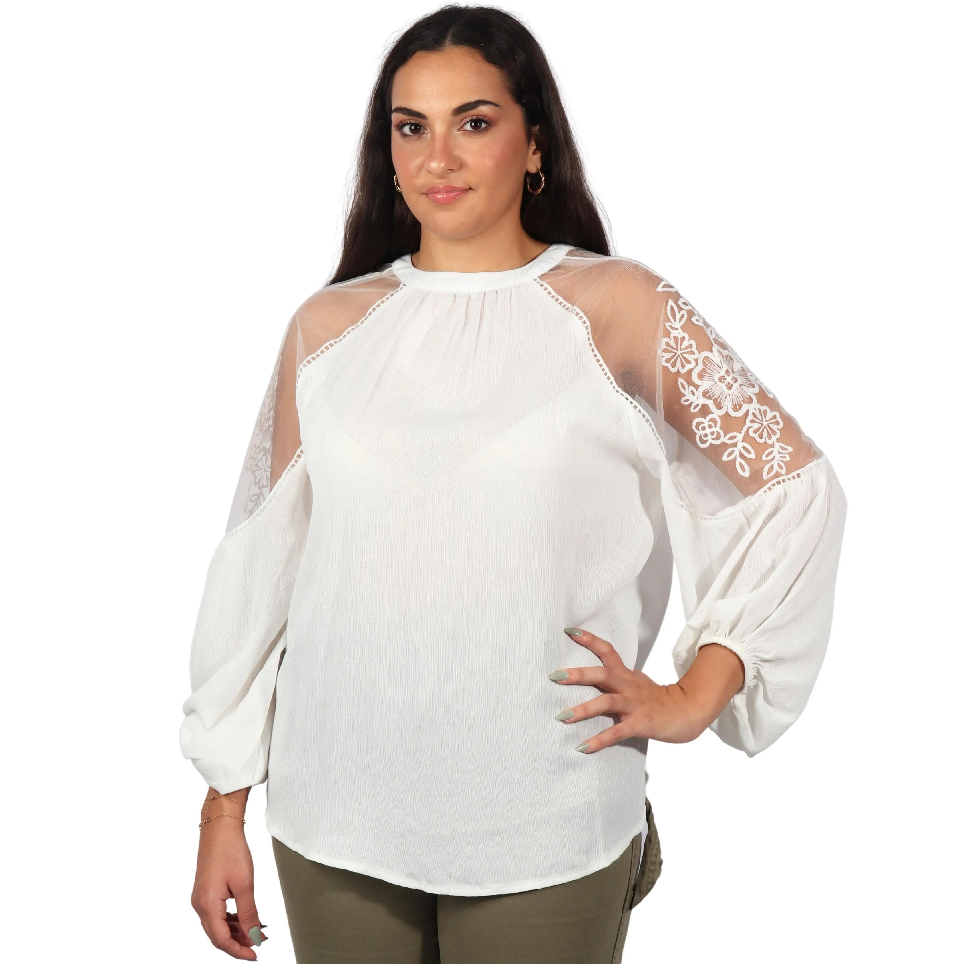 Mousline Details Long Sleeve Blouse