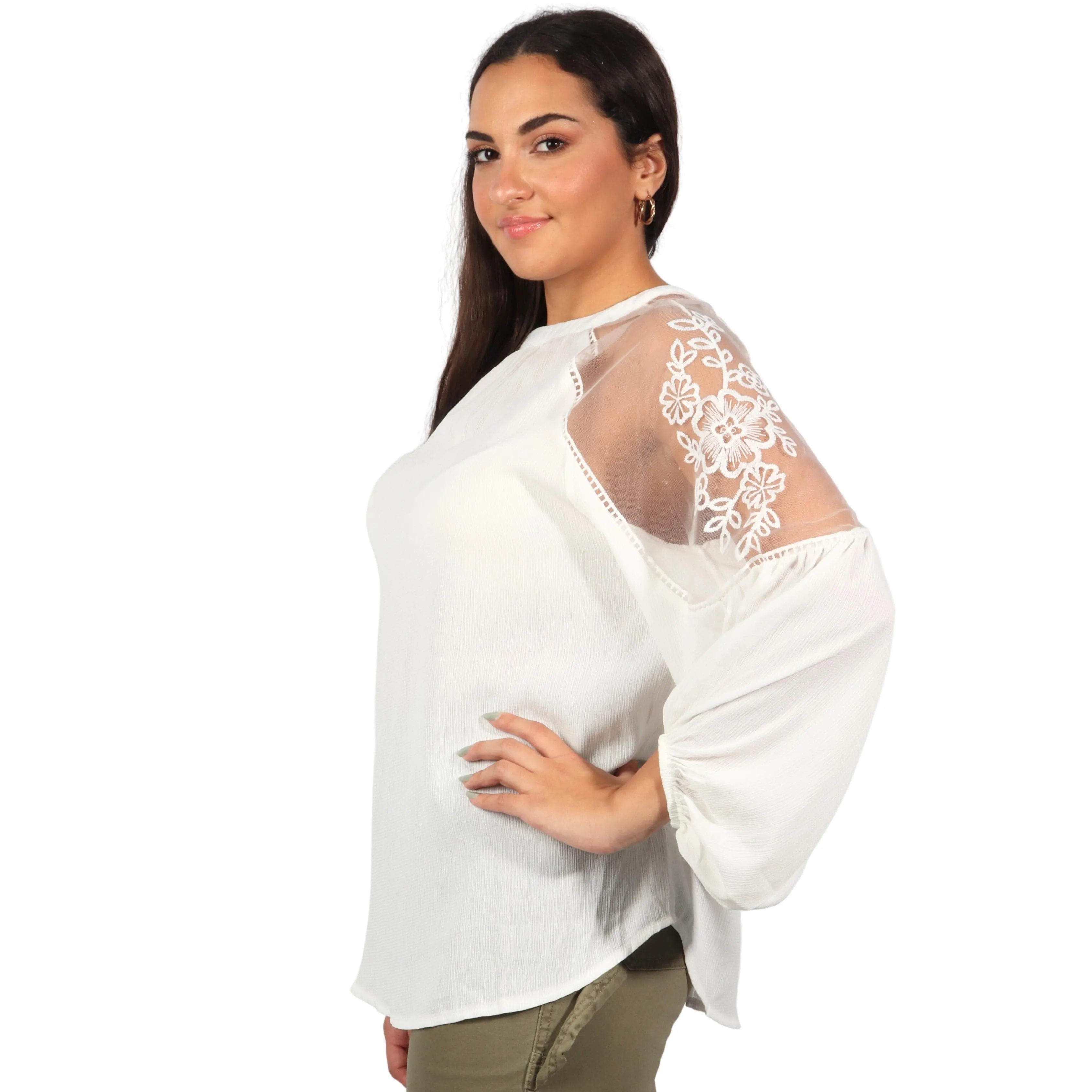 Mousline Details Long Sleeve Blouse