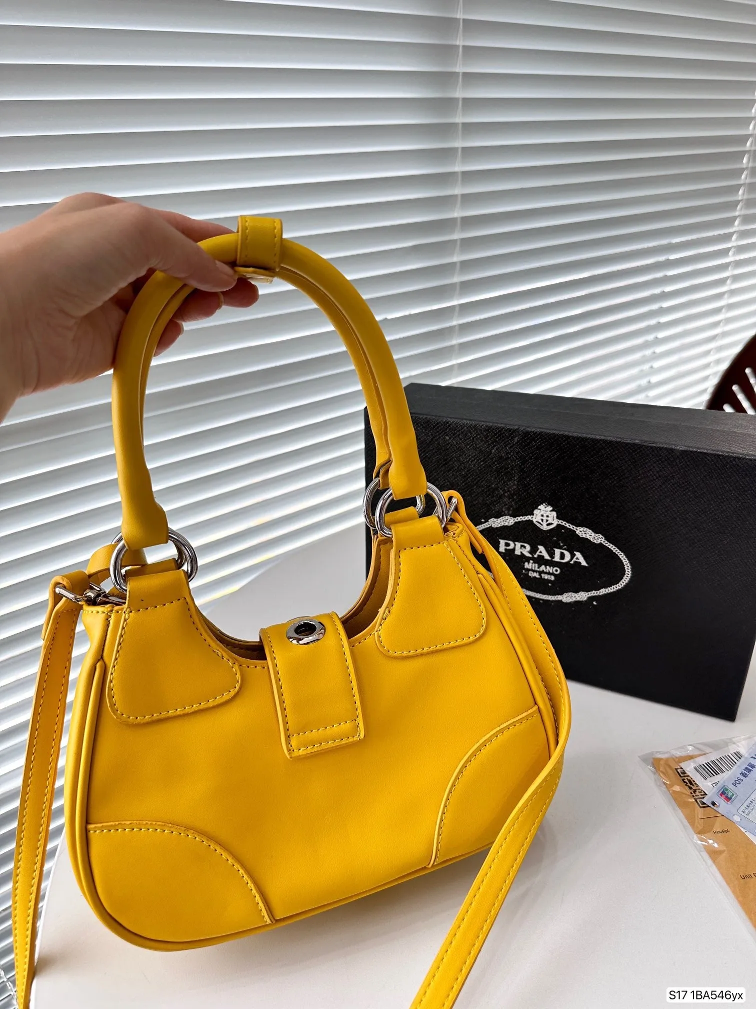 PD259 Moon Re-Nylon and Leather Bag / 8.6x6.3x2.7inch