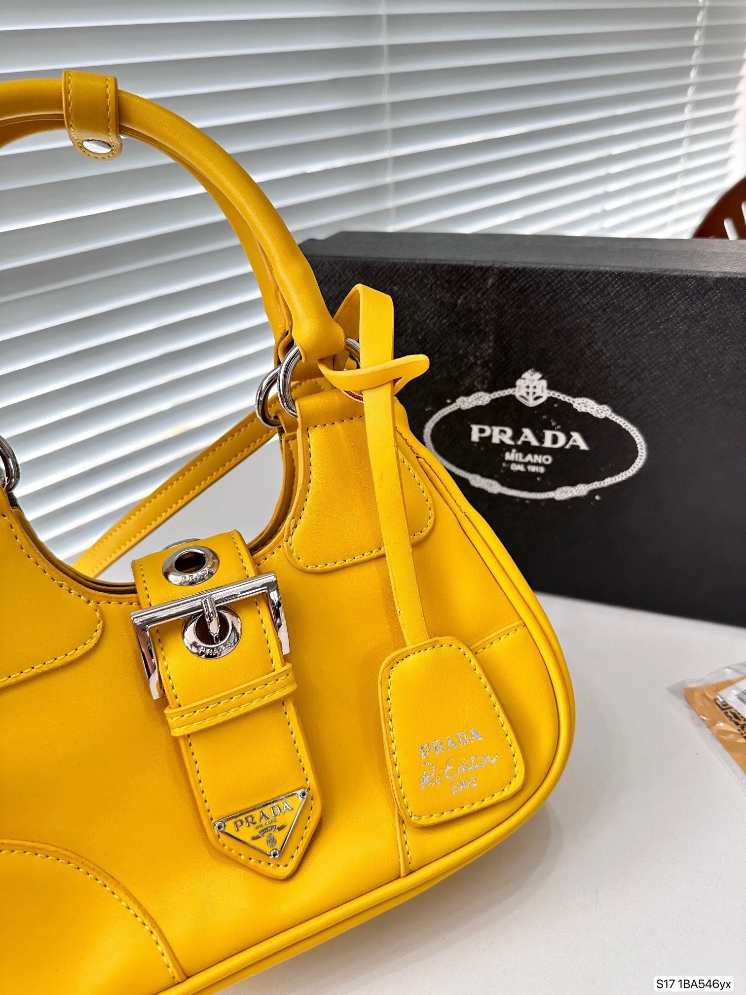 PD259 Moon Re-Nylon and Leather Bag / 8.6x6.3x2.7inch
