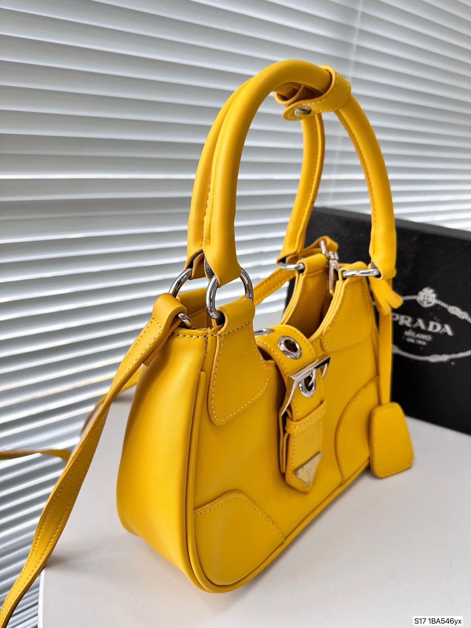 PD259 Moon Re-Nylon and Leather Bag / 8.6x6.3x2.7inch