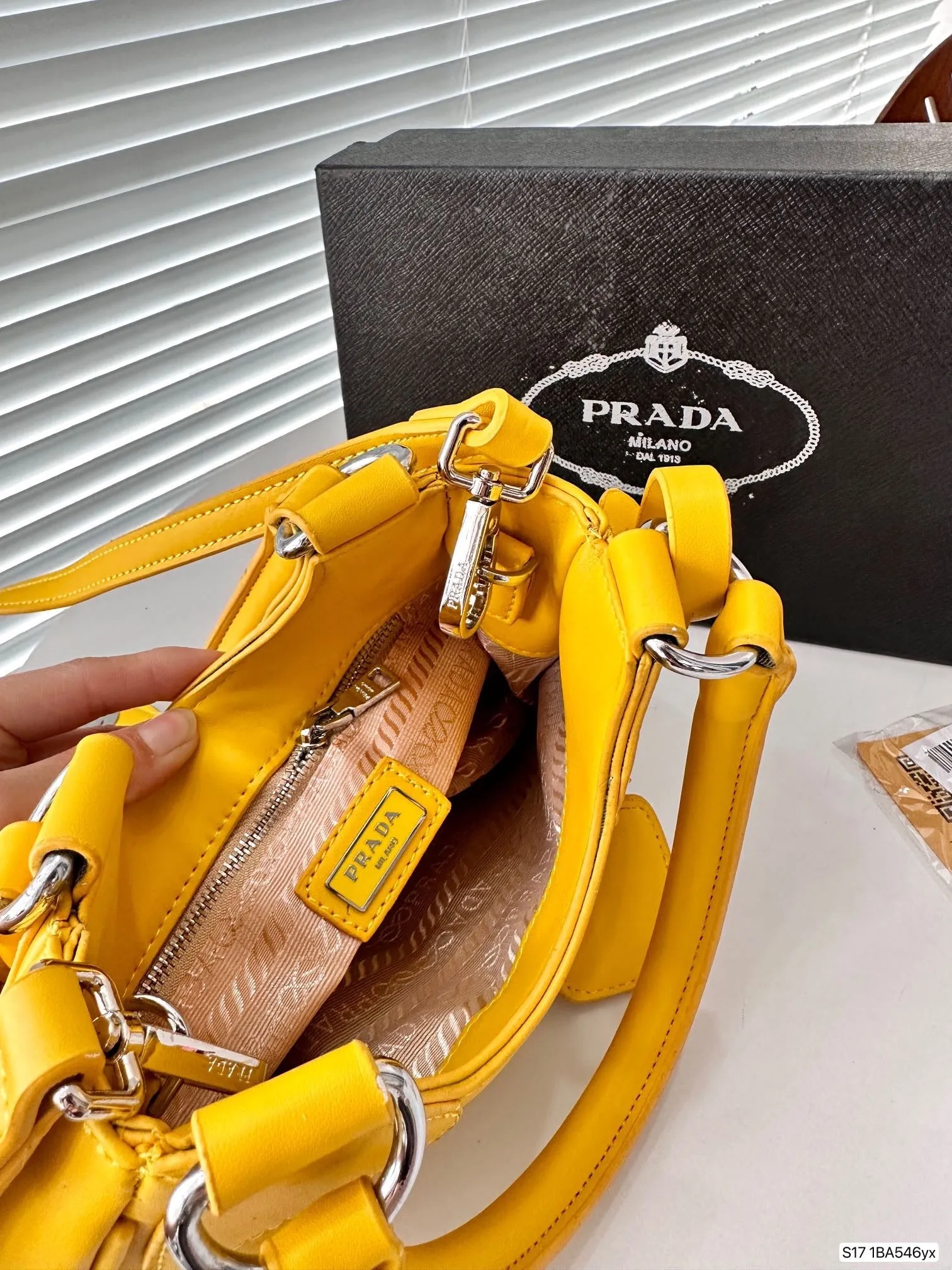 PD259 Moon Re-Nylon and Leather Bag / 8.6x6.3x2.7inch