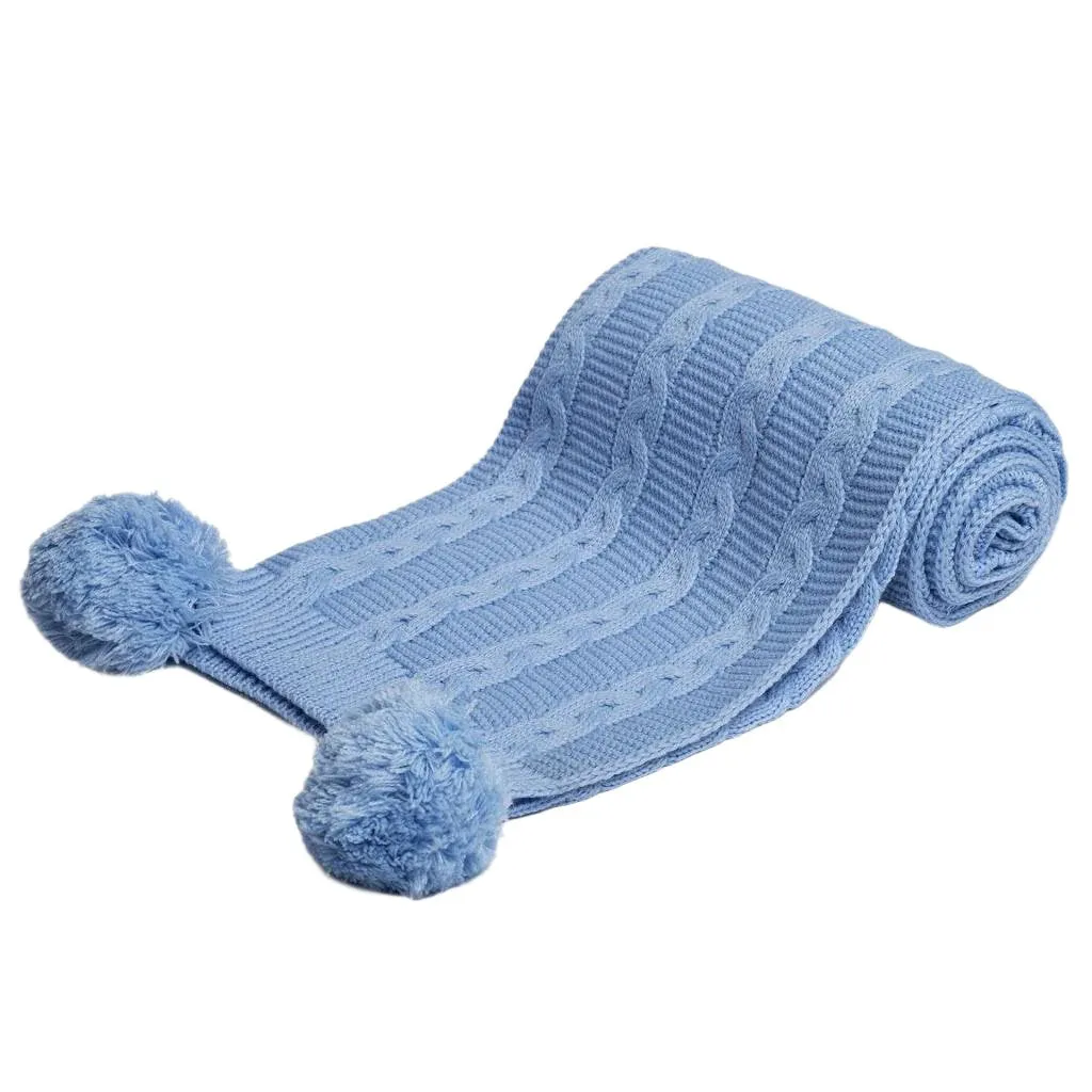 Recycled Cable Knit Blanket Wrap - Sky Blue
