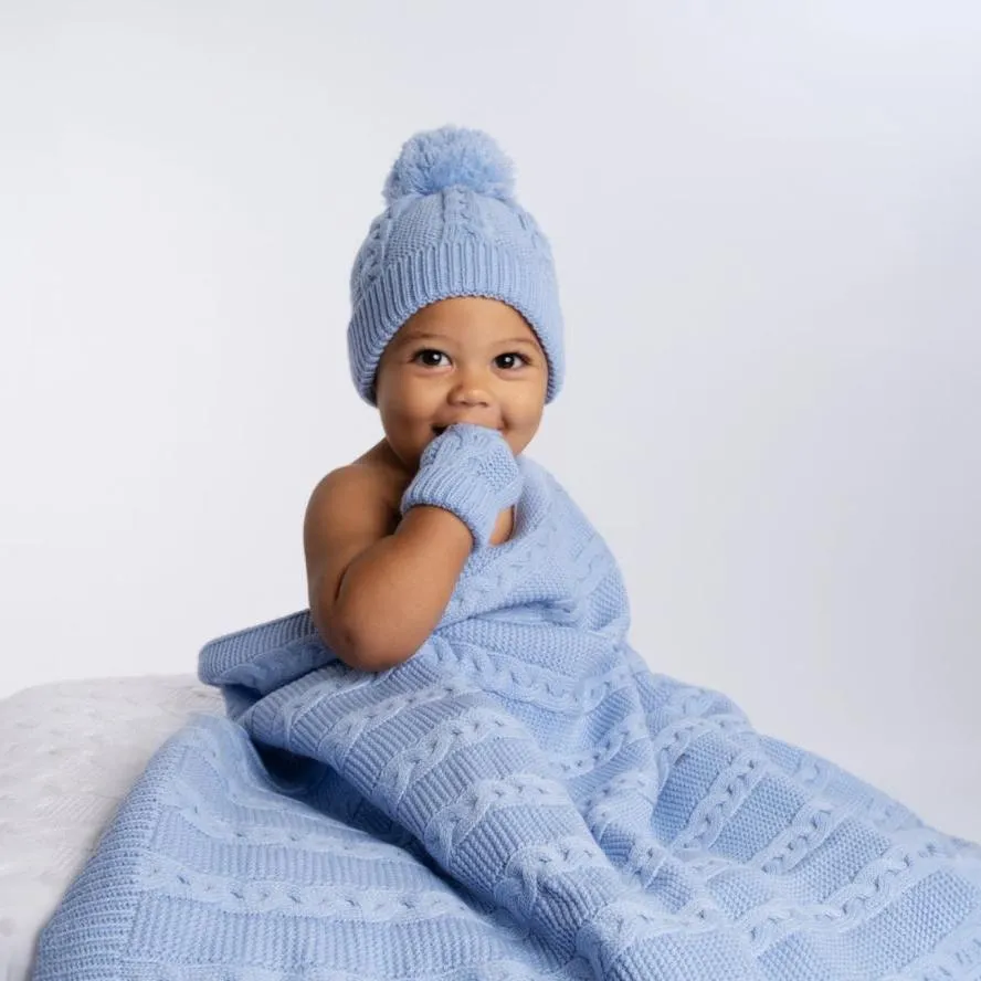 Recycled Cable Knit Blanket Wrap - Sky Blue