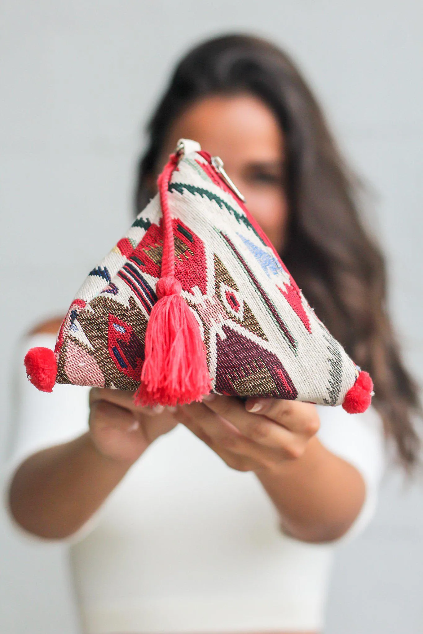 Red Multi Color Triangular Mini Bag