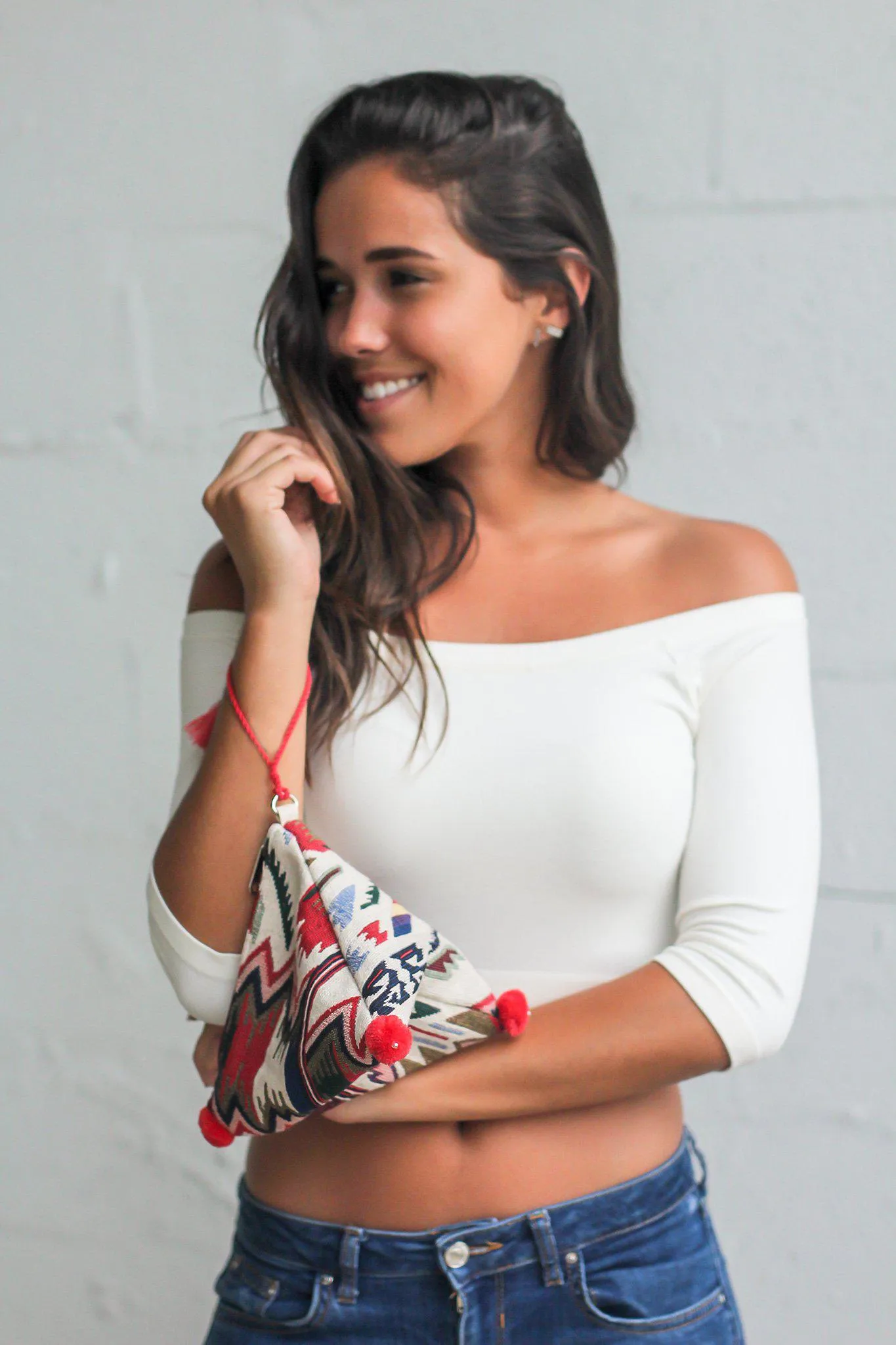 Red Multi Color Triangular Mini Bag
