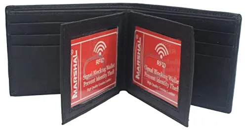 RFID Blocking Men's Wallet Thick Large Bifold 9 Cards and 3 ID Windows