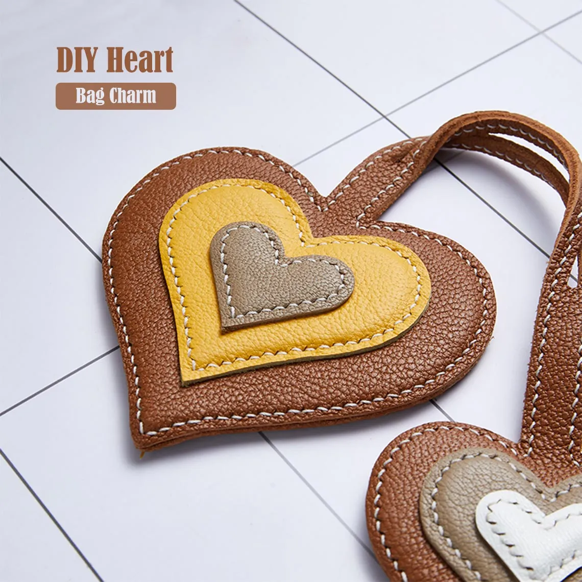 Sheep Leather Double Heart Bag Charm DIY Kit