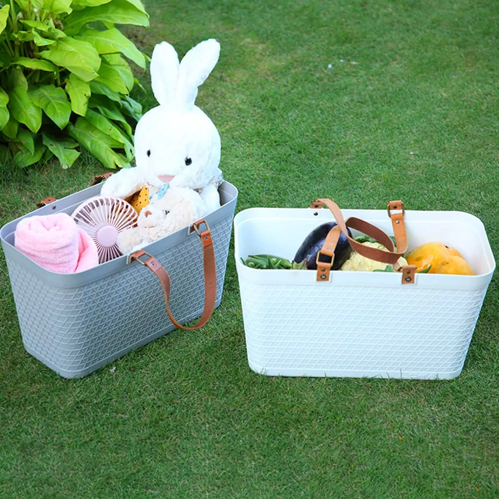Shopping/Picnic Basket with Leather Handle